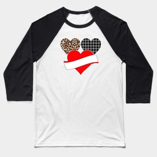 Women's Striped Plaid Printed Heart Valentine's Day three Baseball T-Shirt